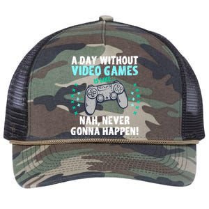 A Day With Out Video Games Is Like Nah Never Gonna Happen Gift Retro Rope Trucker Hat Cap