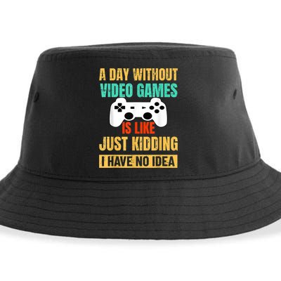 A Day Without Video Games Is Like Funny Gamer Gifts Gaming Sustainable Bucket Hat