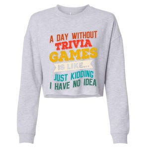 A Day Without Trivia Games Funny Gaming Humor Video Gamer Gift Cropped Pullover Crew