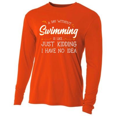 A Day Without Swimming Lover Swim Athlete Coach Swimmer Cool Gift Cooling Performance Long Sleeve Crew