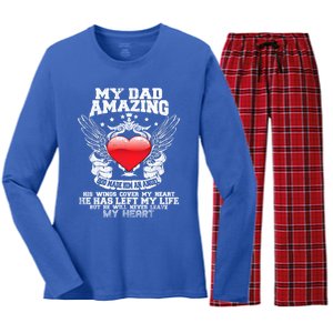 Amazing Dad Wings Cover My Heart Fathers Remembrance Gift Women's Long Sleeve Flannel Pajama Set 