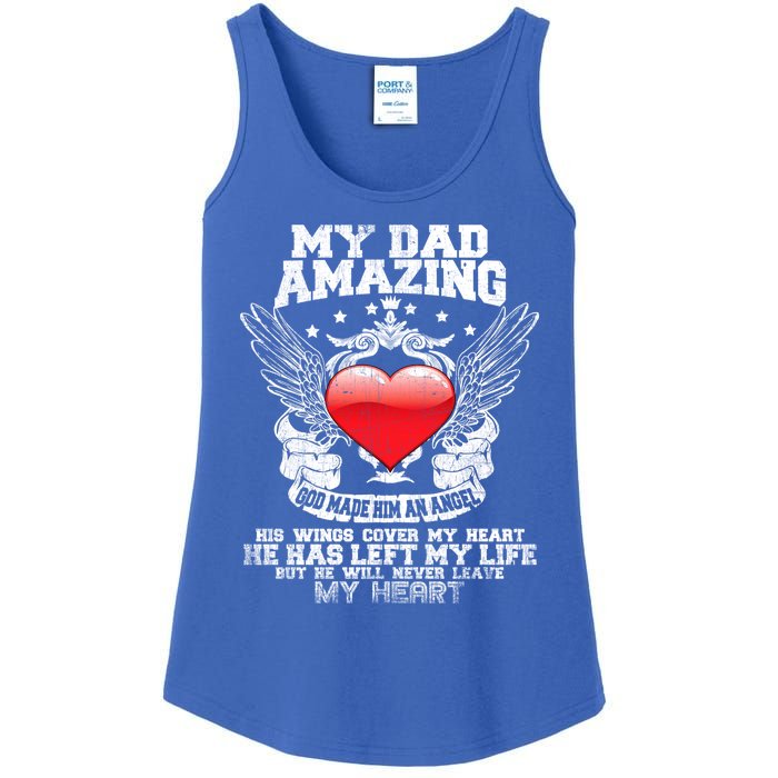 Amazing Dad Wings Cover My Heart Fathers Remembrance Gift Ladies Essential Tank