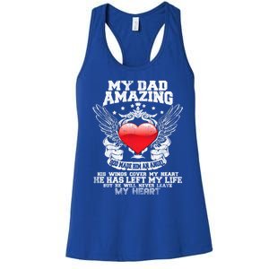 Amazing Dad Wings Cover My Heart Fathers Remembrance Gift Women's Racerback Tank