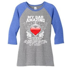 Amazing Dad Wings Cover My Heart Fathers Remembrance Gift Women's Tri-Blend 3/4-Sleeve Raglan Shirt