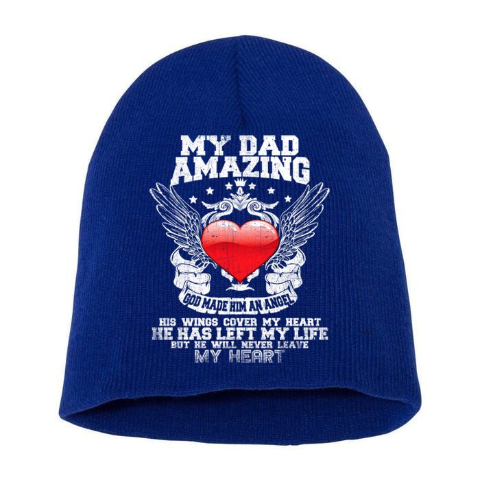 Amazing Dad Wings Cover My Heart Fathers Remembrance Gift Short Acrylic Beanie