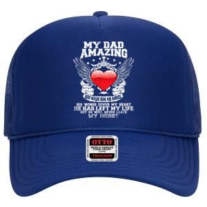 Amazing Dad Wings Cover My Heart Fathers Remembrance Gift High Crown Mesh Back Trucker Hat