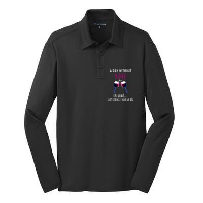 A Day Without Wine Wine Ladies Girl Drinking Wine Silk Touch Performance Long Sleeve Polo