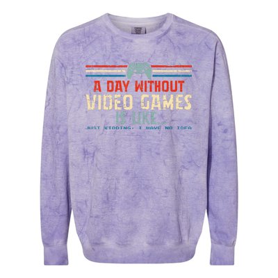 A Day Without Video Games Is Like Gamer Gifts Gaming Colorblast Crewneck Sweatshirt