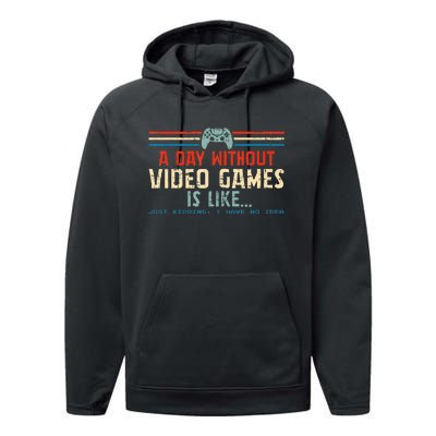 A Day Without Video Games Is Like Gamer Gifts Gaming Performance Fleece Hoodie