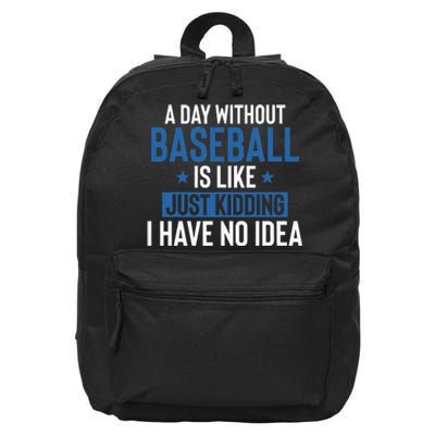 A Day Without Baseball Is Like Just Kidding I Have No Idea 16 in Basic Backpack