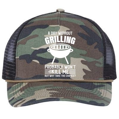 A Day Without Grilling Wont Kill Me Bbq Grilling Gift Retro Rope Trucker Hat Cap