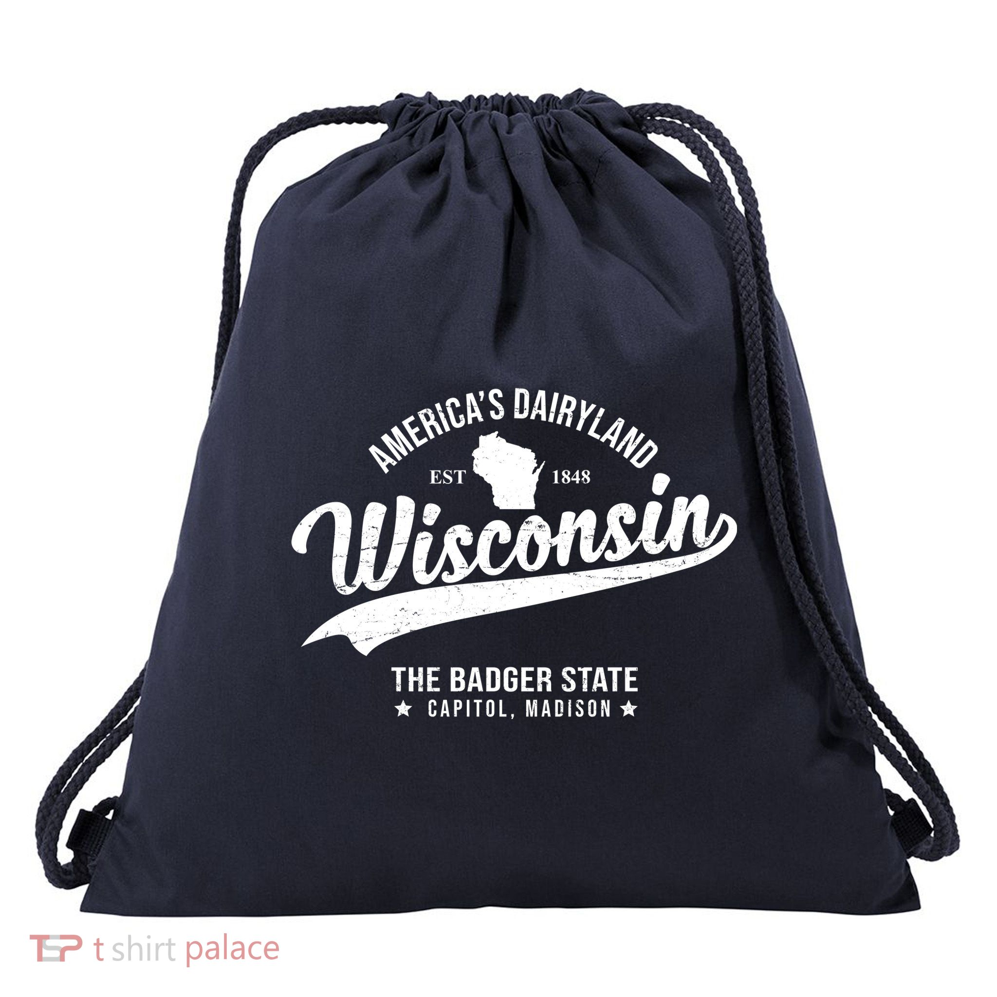 Americas Dairyland Wisconsin Est 1848 Vintage Drawstring Bag