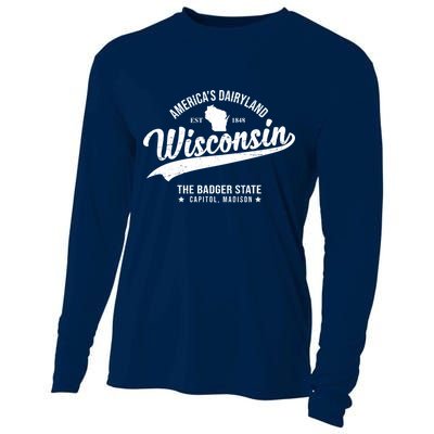 Americas Dairyland Wisconsin Est 1848 Vintage Cooling Performance Long Sleeve Crew