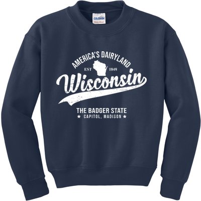 Americas Dairyland Wisconsin Est 1848 Vintage Kids Sweatshirt