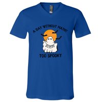 A Day Without Math Too Spooky Teacher Halloween Cute Ghost Gift V-Neck T-Shirt