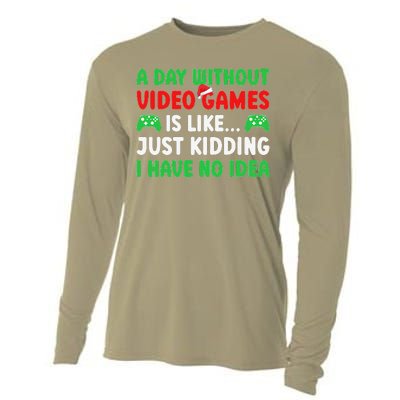 A Day Without Video Games Funny Video Gamer Christmas FunnyBoy Cooling Performance Long Sleeve Crew