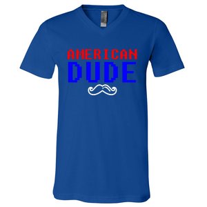 American Dude With Mustache Graphic Gift V-Neck T-Shirt