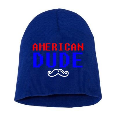 American Dude With Mustache Graphic Gift Short Acrylic Beanie