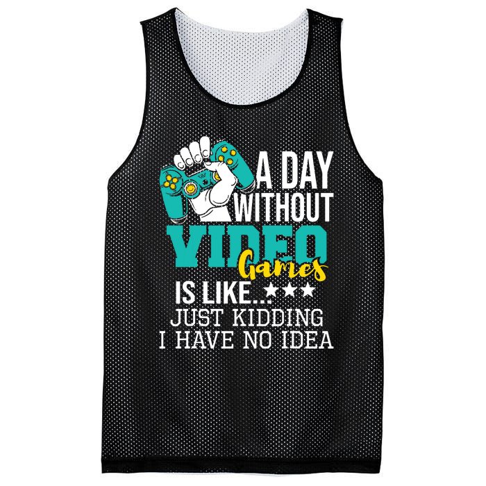 A Day Without Video Games Is Like Funny Gaming Gamer Mesh Reversible Basketball Jersey Tank