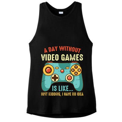 A DAY WITHOUT VIDEO GAMES IS LIKE Funny Gaming Gamer Ladies PosiCharge Tri-Blend Wicking Tank