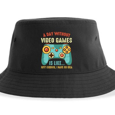 A DAY WITHOUT VIDEO GAMES IS LIKE Funny Gaming Gamer Sustainable Bucket Hat