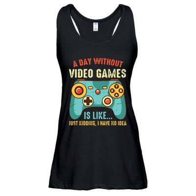 A DAY WITHOUT VIDEO GAMES IS LIKE Funny Gaming Gamer Ladies Essential Flowy Tank