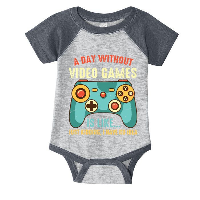 A DAY WITHOUT VIDEO GAMES IS LIKE Funny Gaming Gamer Infant Baby Jersey Bodysuit