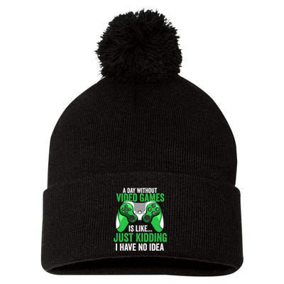 A Day Without Video Games Gamer Funny Gaming Vintage Pom Pom 12in Knit Beanie