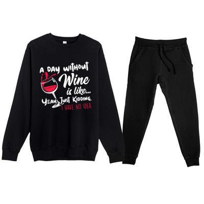 A Day Without Wine Is Like Just Ding Wine Er Funny Funny Gift Premium Crewneck Sweatsuit Set