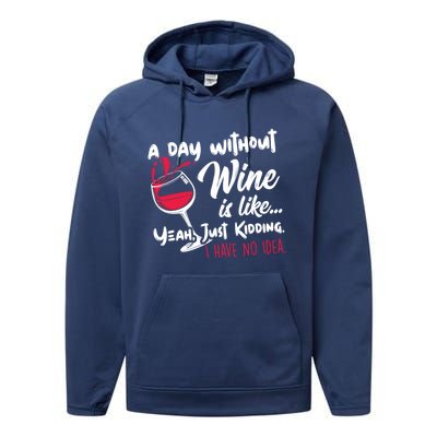 A Day Without Wine Is Like Just Ding Wine Er Funny Funny Gift Performance Fleece Hoodie