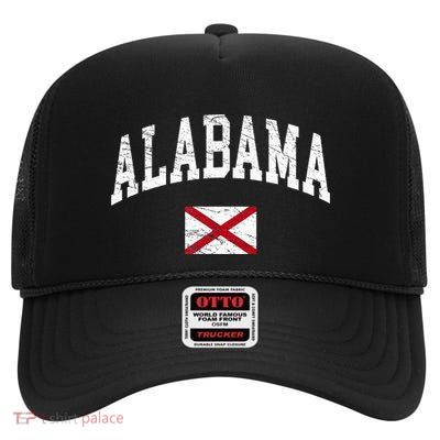 Alabama Distressed Worn Design Flag Of Alabama Classic High Crown Mesh Back Trucker Hat