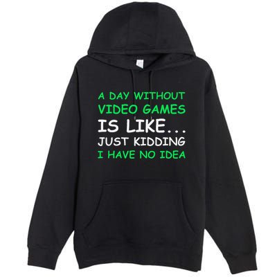 A Day Without Video Games Funny Video Gamer Gift Premium Pullover Hoodie