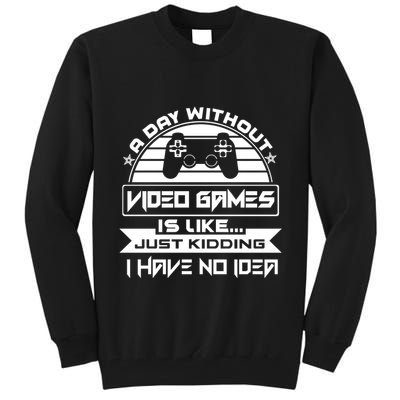 A Day Without Video Games Is Like Just Kidding I Have No Idea Tall Sweatshirt