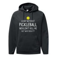 A Day Without Pickleball Funny Pickleball Sayings Performance Fleece Hoodie