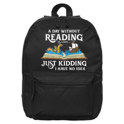 A Day Without Reading Is Like Just Kidding I Have No Idea 16 in Basic Backpack