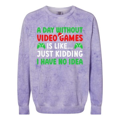 A Day Without Video Games Funny Video Gamer Christmas Funny Colorblast Crewneck Sweatshirt