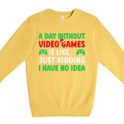 A Day Without Video Games Funny Video Gamer Christmas Funny Premium Crewneck Sweatshirt