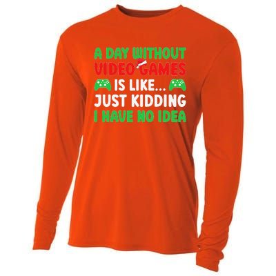 A Day Without Video Games Funny Video Gamer Christmas Funny Cooling Performance Long Sleeve Crew