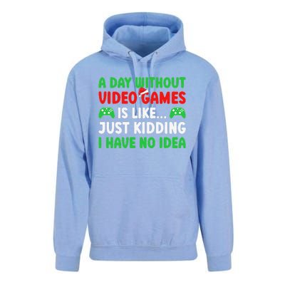 A Day Without Video Games Funny Video Gamer Christmas Funny Unisex Surf Hoodie