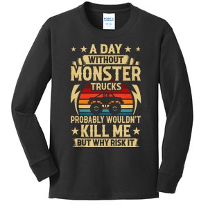 A Day Without Monster Trucks Kids Long Sleeve Shirt