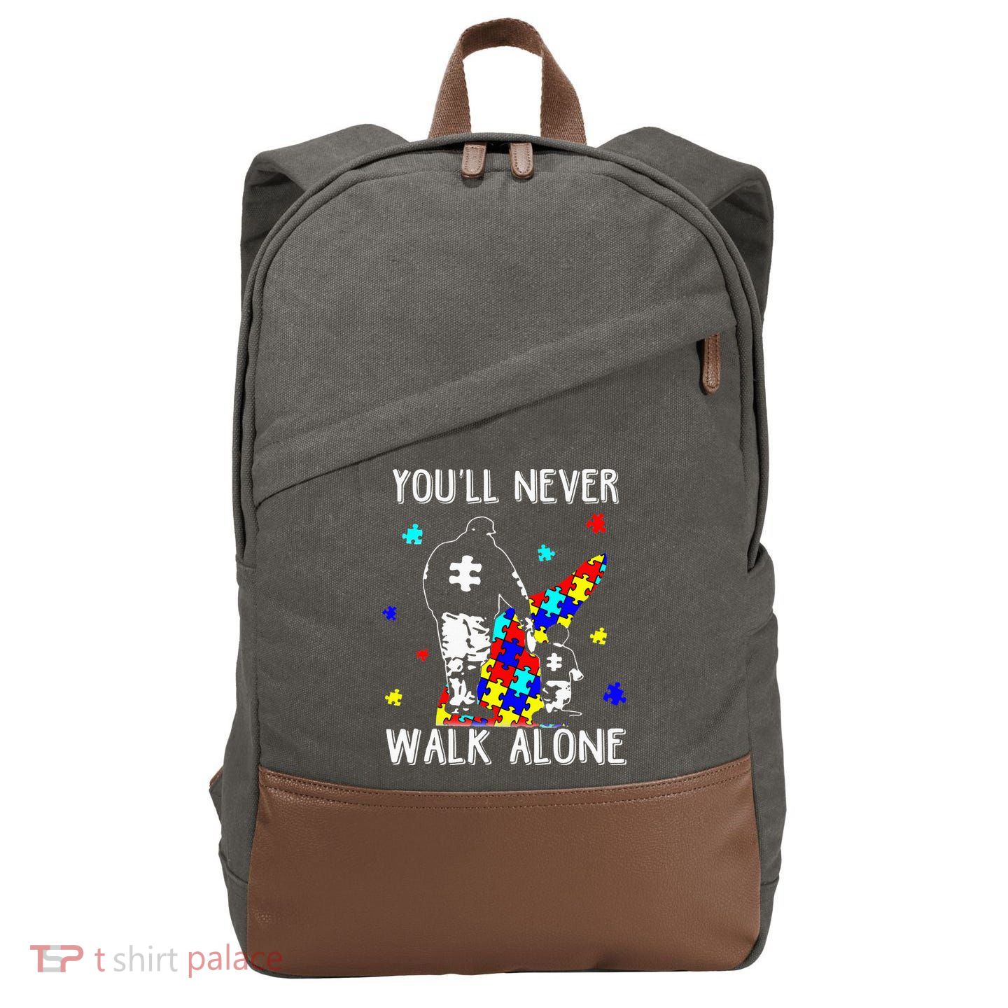 Autism Dad You Will Never Walk-Alone Support Autism Son Cotton Canvas Backpack