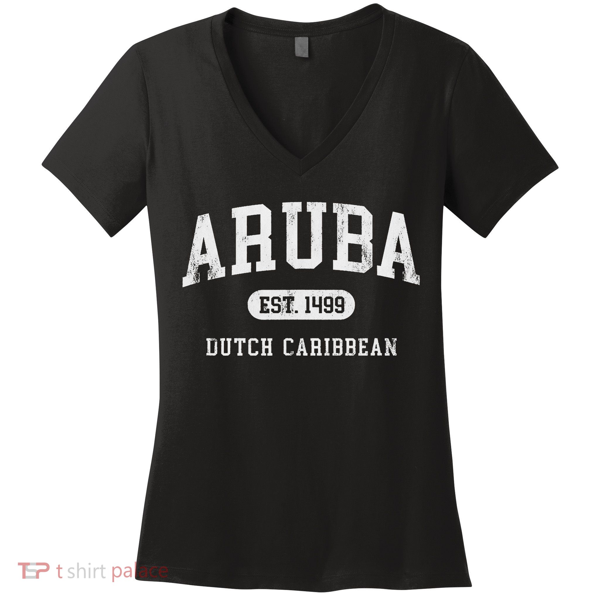 Aruba Est 1499 Throwback Letter Souvenir Women's V-Neck T-Shirt