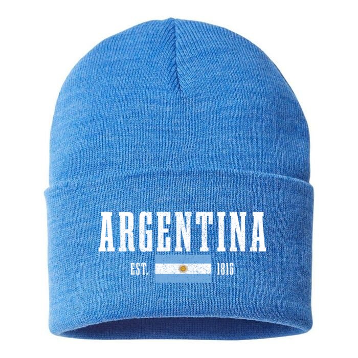 Argentina Est 1816 Argentinian Flag Pride Vintage Argentina Gift Sustainable Knit Beanie