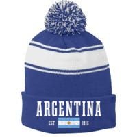 Argentina Est 1816 Argentinian Flag Pride Vintage Argentina Gift Stripe Pom Pom Beanie