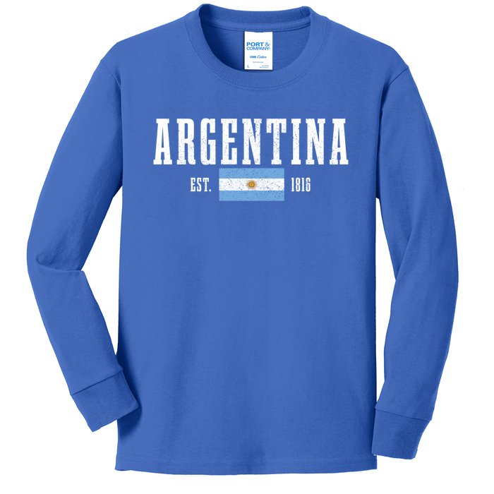 Argentina Est 1816 Argentinian Flag Pride Vintage Argentina Gift Kids Long Sleeve Shirt