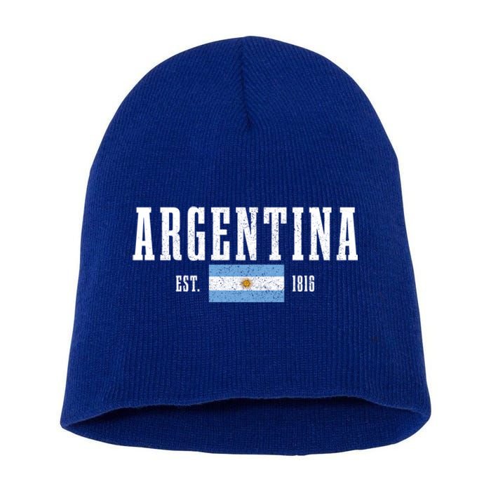 Argentina Est 1816 Argentinian Flag Pride Vintage Argentina Gift Short Acrylic Beanie