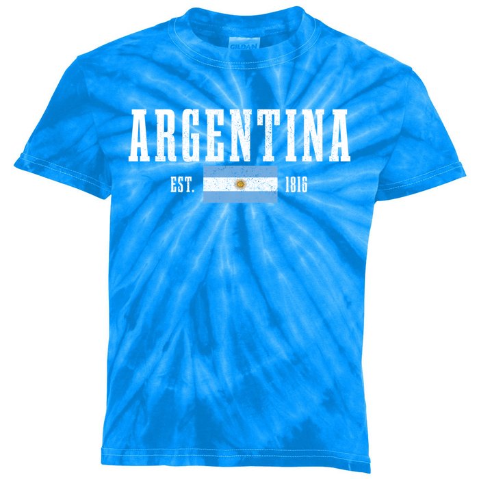 Argentina Est 1816 Argentinian Flag Pride Vintage Argentina Gift Kids Tie-Dye T-Shirt