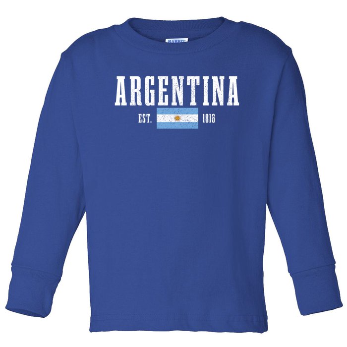 Argentina Est 1816 Argentinian Flag Pride Vintage Argentina Gift Toddler Long Sleeve Shirt