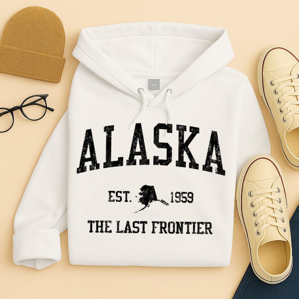 Alaska Est 1959 The Last Frontier Vintage Sports Design Hoodie