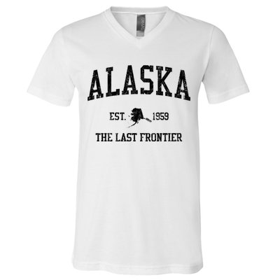 Alaska Est 1959 The Last Frontier Vintage Sports Design V-Neck T-Shirt